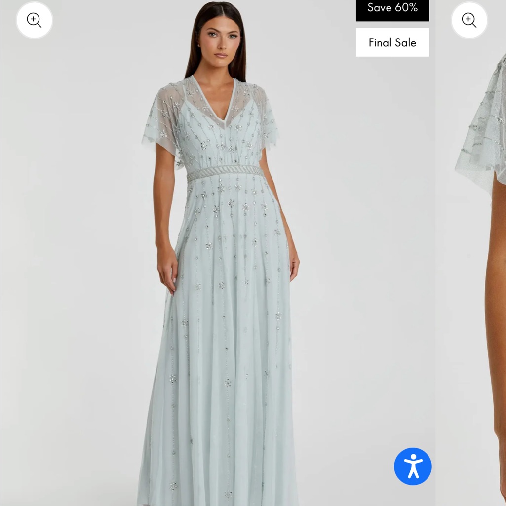 Mac Duggal Pale Blue Embellished V-Neck Maxi Gown